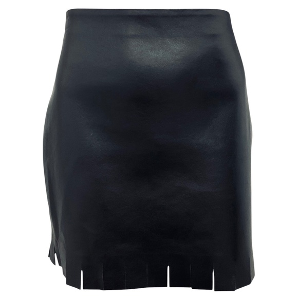 NANUSHKA BLACK SAIGE FRINGED REGENERATED LEATHER MINI SKIRT - Picture 1 of 5